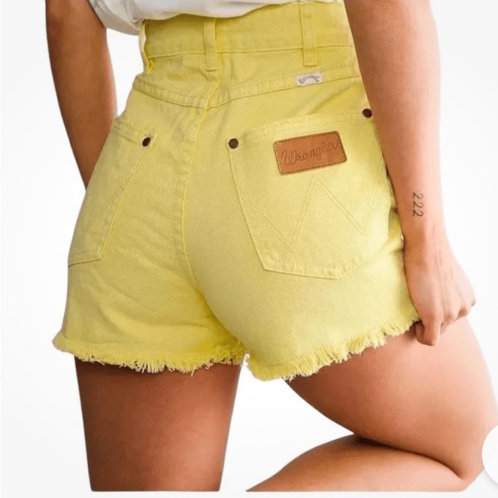 Wrangler Yellow High-Rise Frayed Jean Shorts